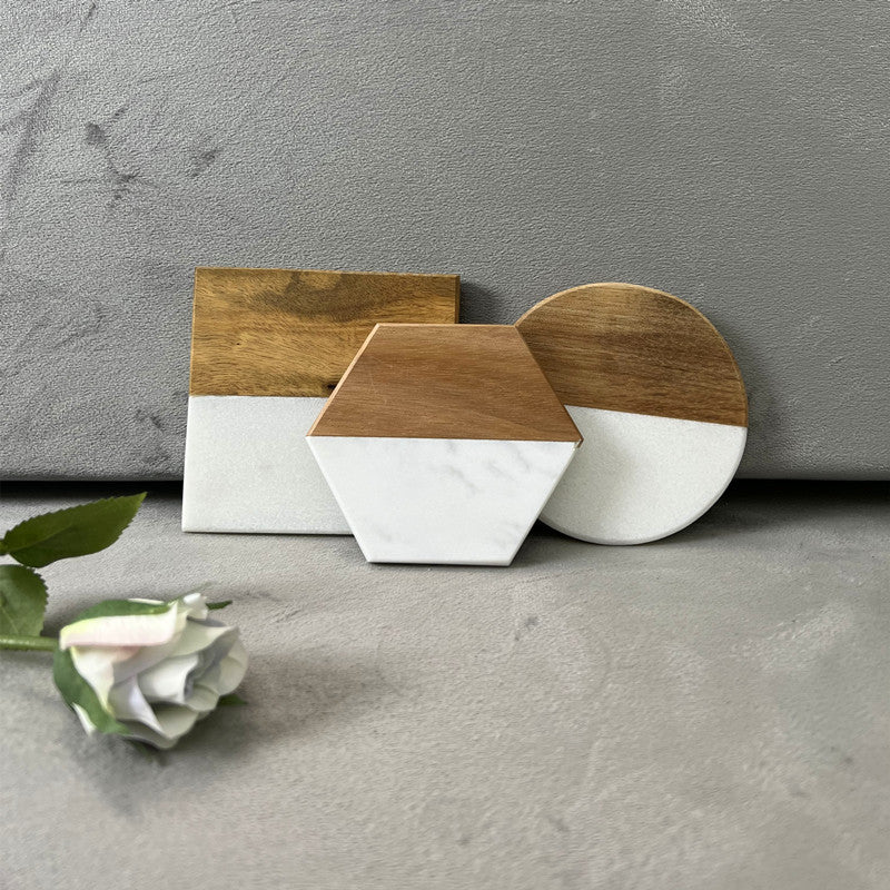 Marble & Wood Coaster – Heat-Resistant Drink Coaster