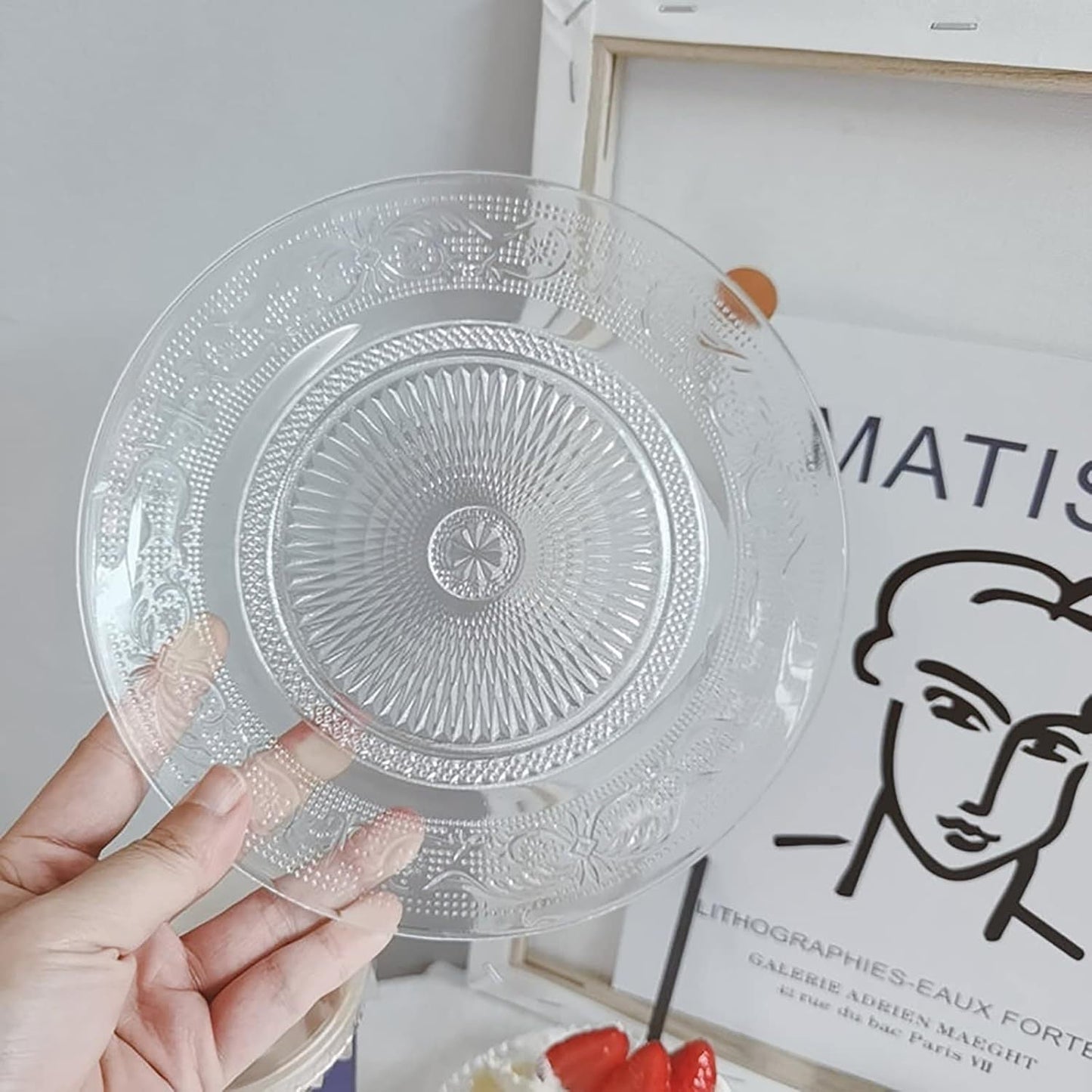 Vintage Round Glass Dish – Embossed Pearl Pattern Plate