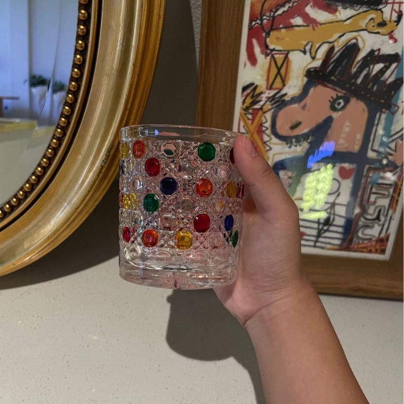 Vintage Embossed Glass Tumbler – Bohemian Dot Pattern Whiskey & Juice Glass