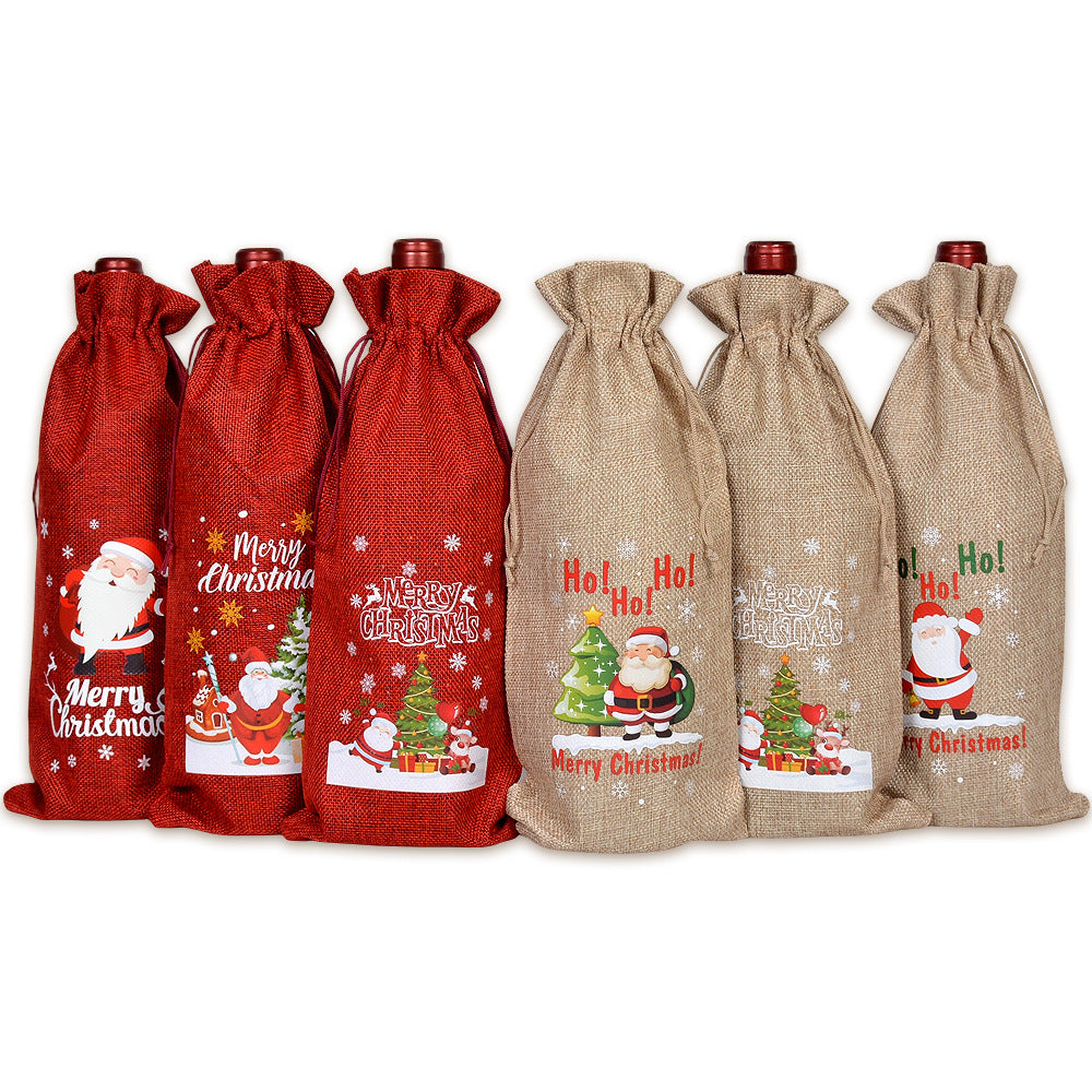 Christmas Wine Gift Bag – Drawstring Bottle Gift Sack for Wine & Champagne