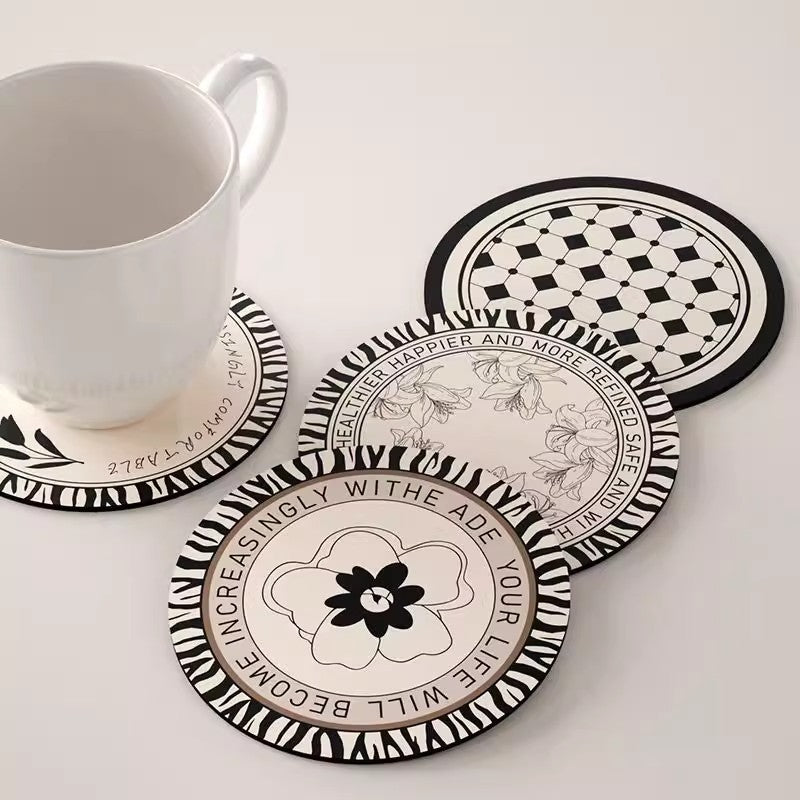 Vintage Floral Rubber Coaster Set of 3, Round Heat‑Resistant Cup Mats for Tabletop Protection