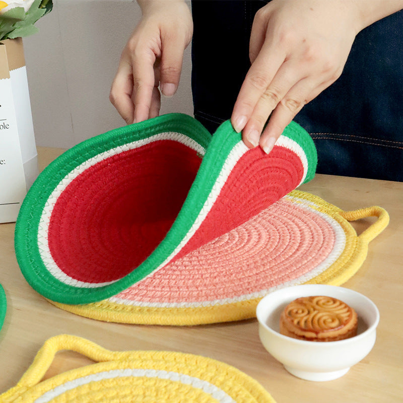 Fruit-Themed Cotton Rope Trivet, Round Heat Resistant Placemat, Coaster & Hanging Pot Holder