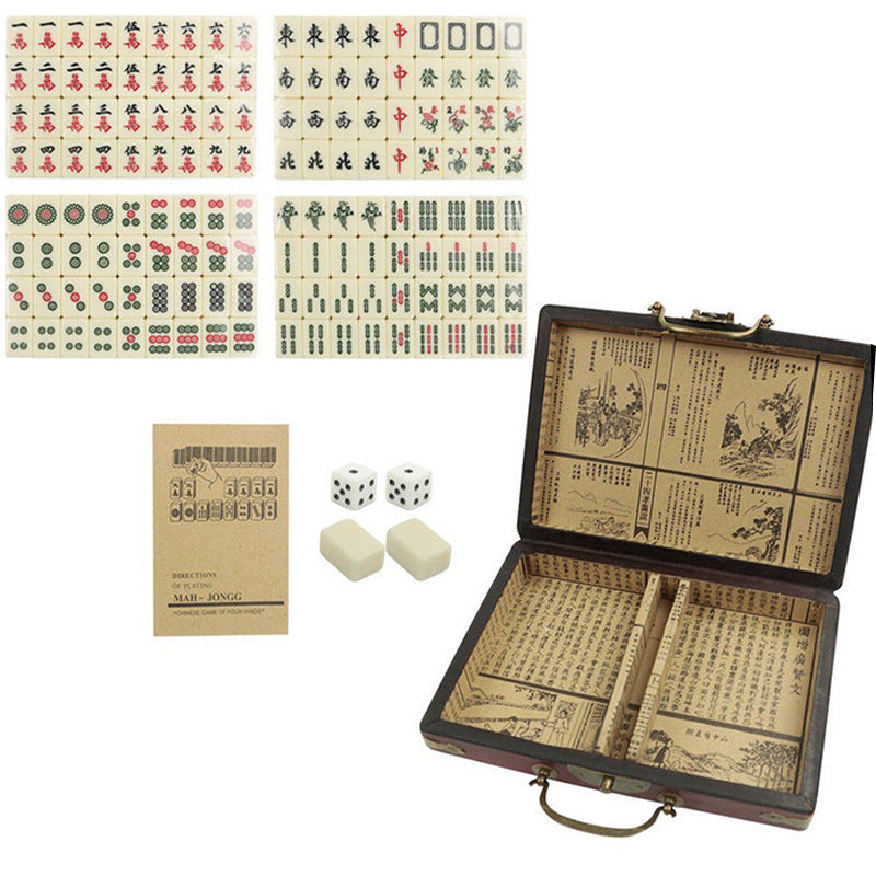 Melamine Mahjong Set – Travel Mini Mahjong Tiles with Vintage Leather Case