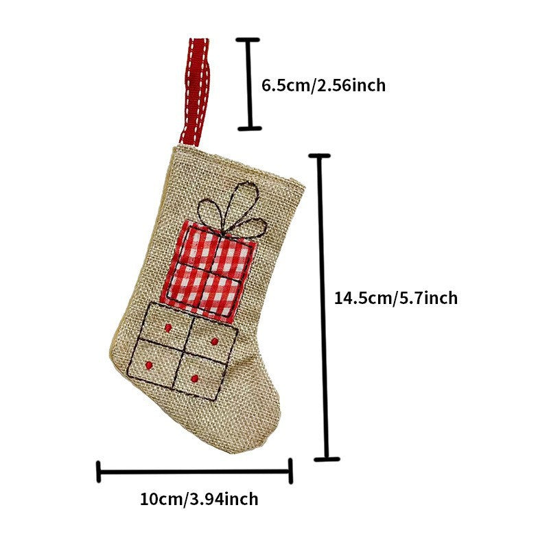 Mini Christmas Stocking Ornament – Rustic Burlap Holiday Hanging Decoration with Gift Box or Christmas Tree Design for Tree, Gift & Home Decor