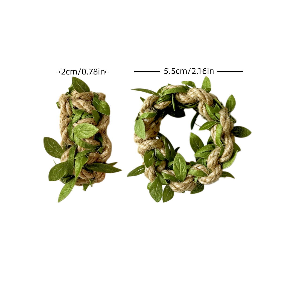 Rustic Jute Napkin Ring with Green Leaves – Braided Farmhouse Table Décor