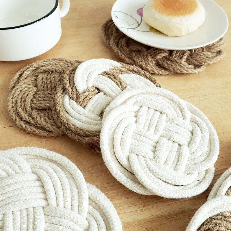Handwoven Round Trivet, Cotton Linen Heat Resistant Table Mat & Coaster