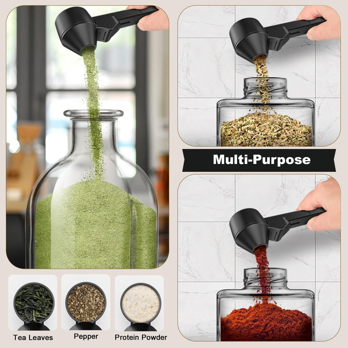 3‑in‑1 Coffee Scoop – Multi‑Function Plastic Measuring Spoon with Funnel & Coffee Leveler for Ground Coffee