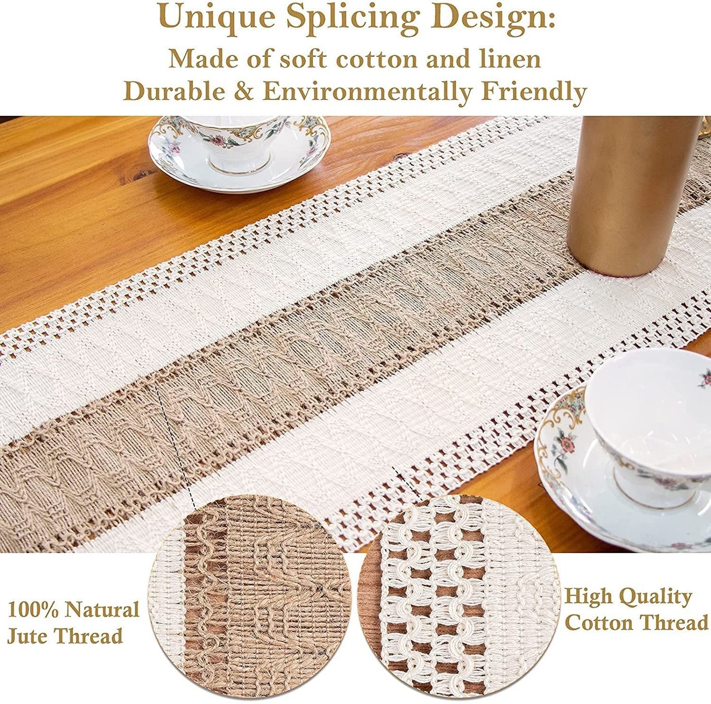 Boho Tassel Table Runner, Cotton Linen Crochet Woven Table Decor for Parties and Home Styling