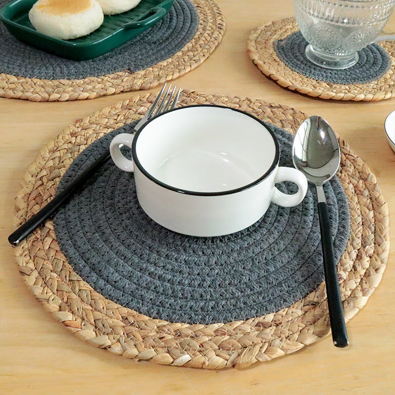 Handwoven Seagrass & Cotton Rope Trivet, Round Heat Resistant Pot Holder, Table Mat & Coaster