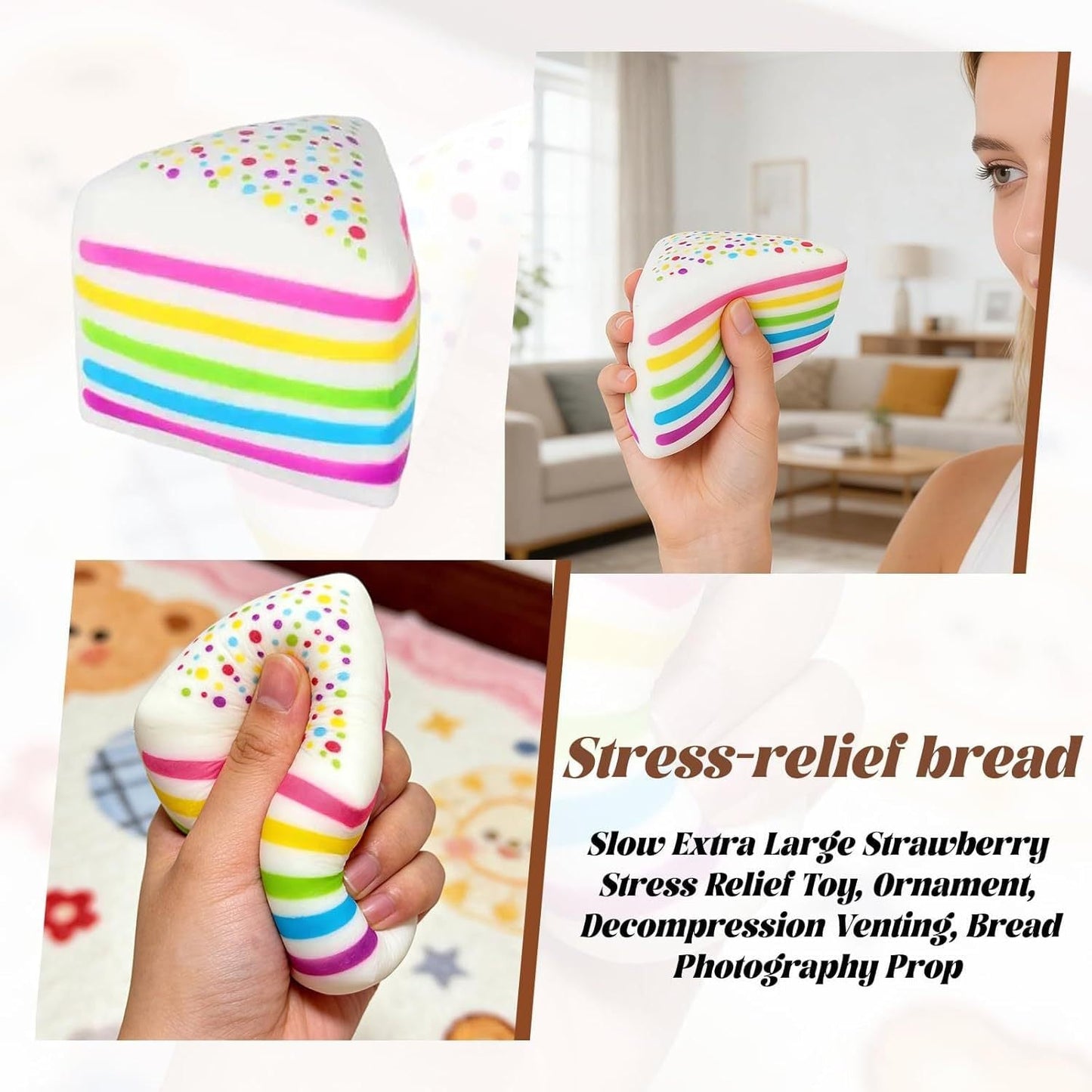 Rainbow Cake Squishy Toy – Snowflake Ice Cube Malt Syrup Stress Relief Fidget