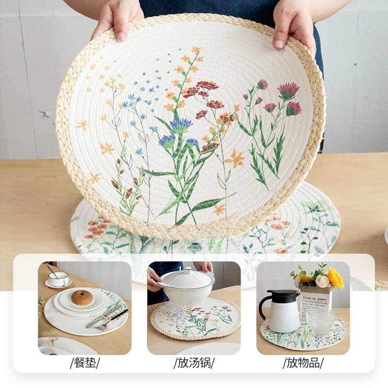Round Cotton Rope Placemat, Printed Heat-Resistant Table Mat
