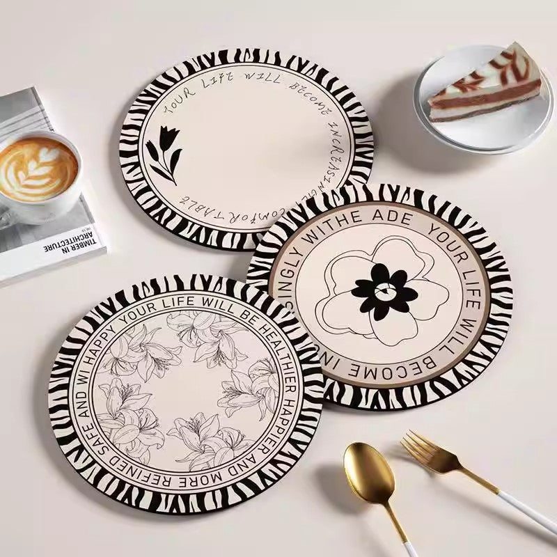 Vintage Floral Rubber Coaster Set of 3, Round Heat‑Resistant Cup Mats for Tabletop Protection