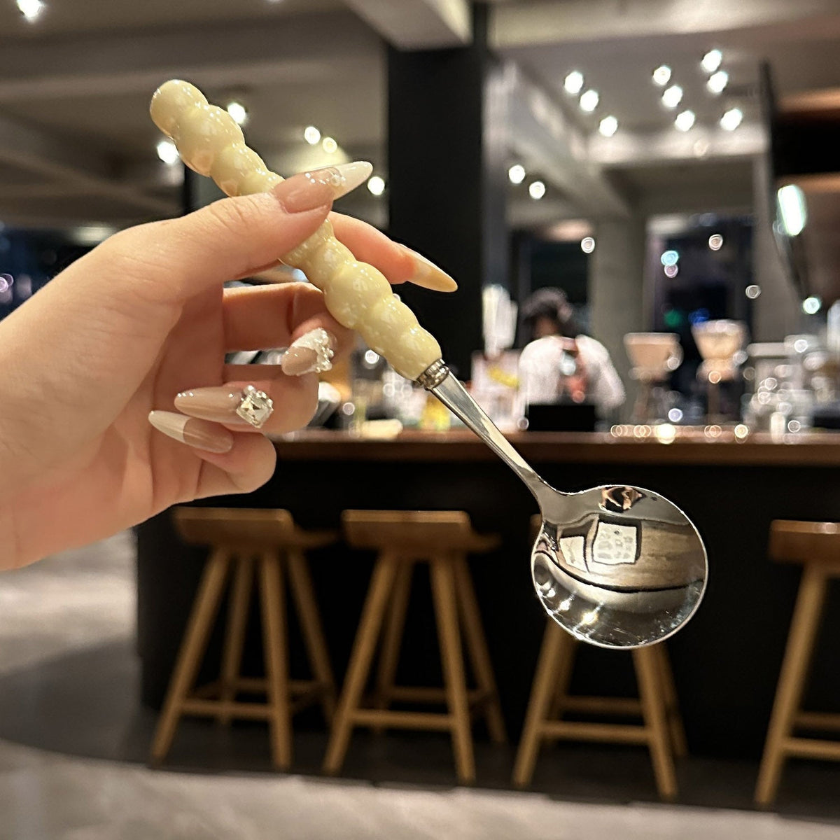 Decorative Stainless Steel Spoon – Beaded Bubble Handle Serving Spoon