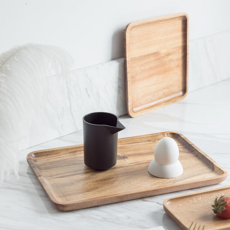 Acacia Wood Serving Tray, Rectangular Wooden Tea Tray, Dessert, Snack & Cake Plate