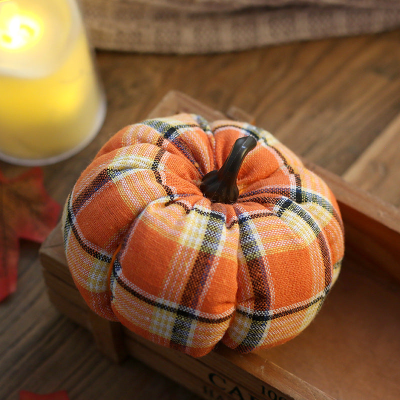 Plaid Fabric Pumpkin Decoration – Mini Stuffed Pumpkin
