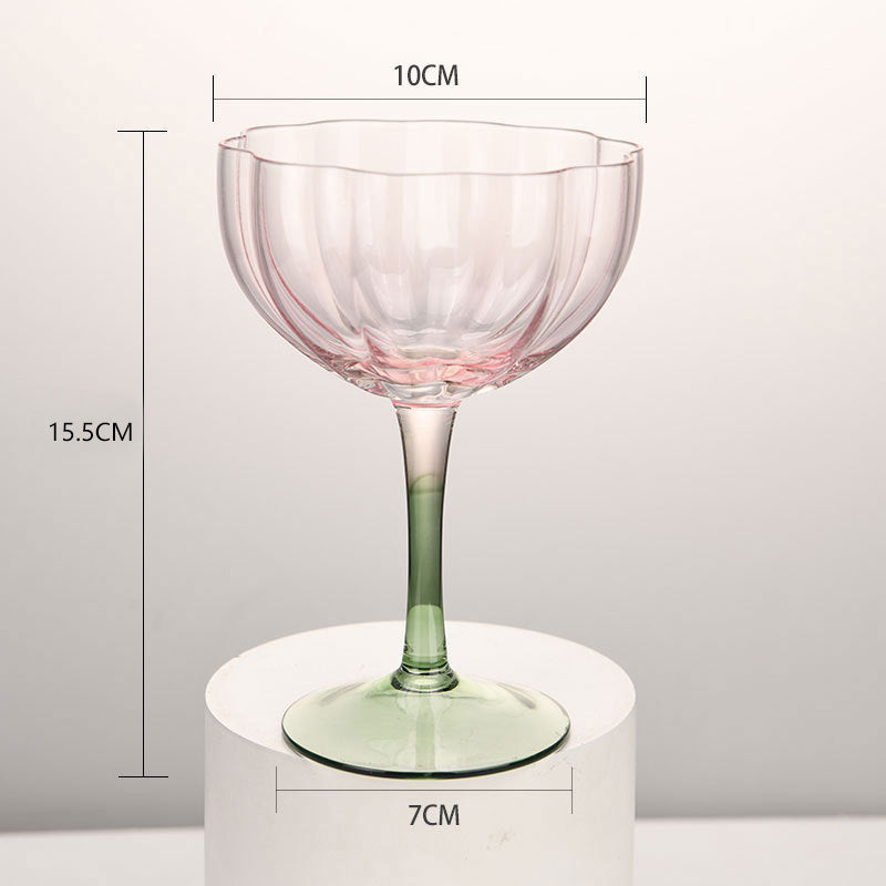 Hand-Blown Crystal Wine Glass – Petal-Shaped Stemmed Goblet for Hotel & Home