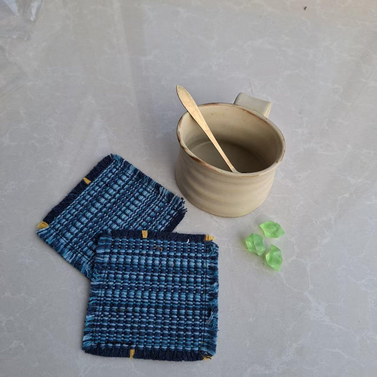 Cotton Woven Coaster Set – Handmade Fabric Drink Mats, Textured Coffee Cup Coasters for Kitchen Table & Home Decor