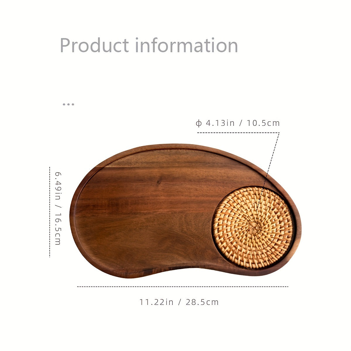 Acacia Wood Serving Tray with Woven Coaster – Irregular Snack & Coffee Tray for Café, Tea, Desserts, Breakfast & Home Table Setting