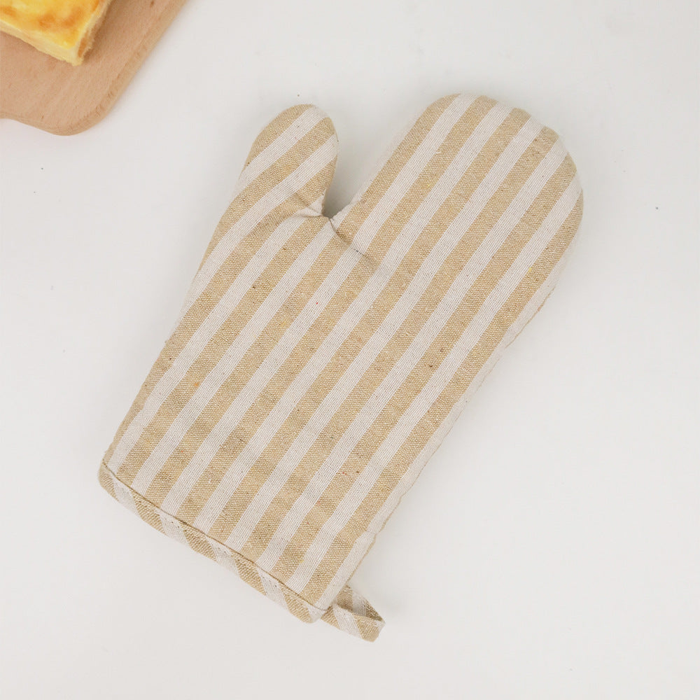 Striped Cotton Linen Oven Mitt – Heat‑Resistant Quilted Cooking Glove for Baking & Kitchen Use