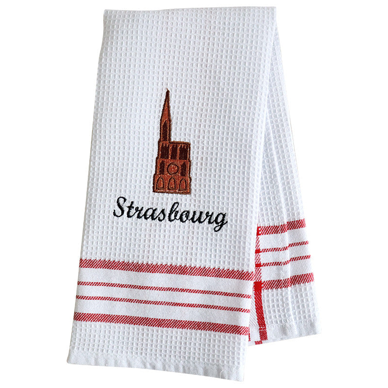 Christmas Embroidered Waffle Tea Towel, Nordic Cotton Fabric Napkin