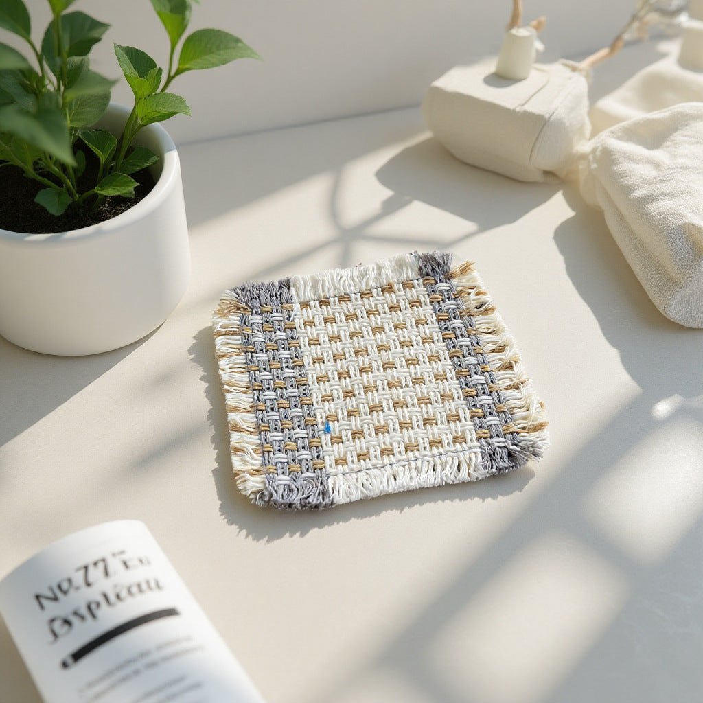 Handwoven Rattan Coaster, 4-Inch Square Woven Drink Mat