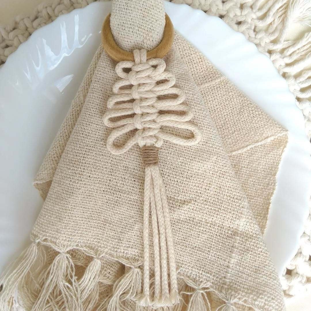 Macrame Napkin Ring – Hand‑Woven Cotton Rope Napkin Holder with Wooden Ring for Table Decor