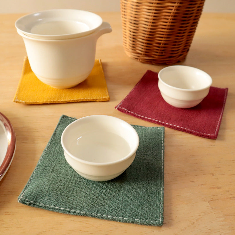 Solid Linen Coaster, Heat-Resistant Tea Cup Mat