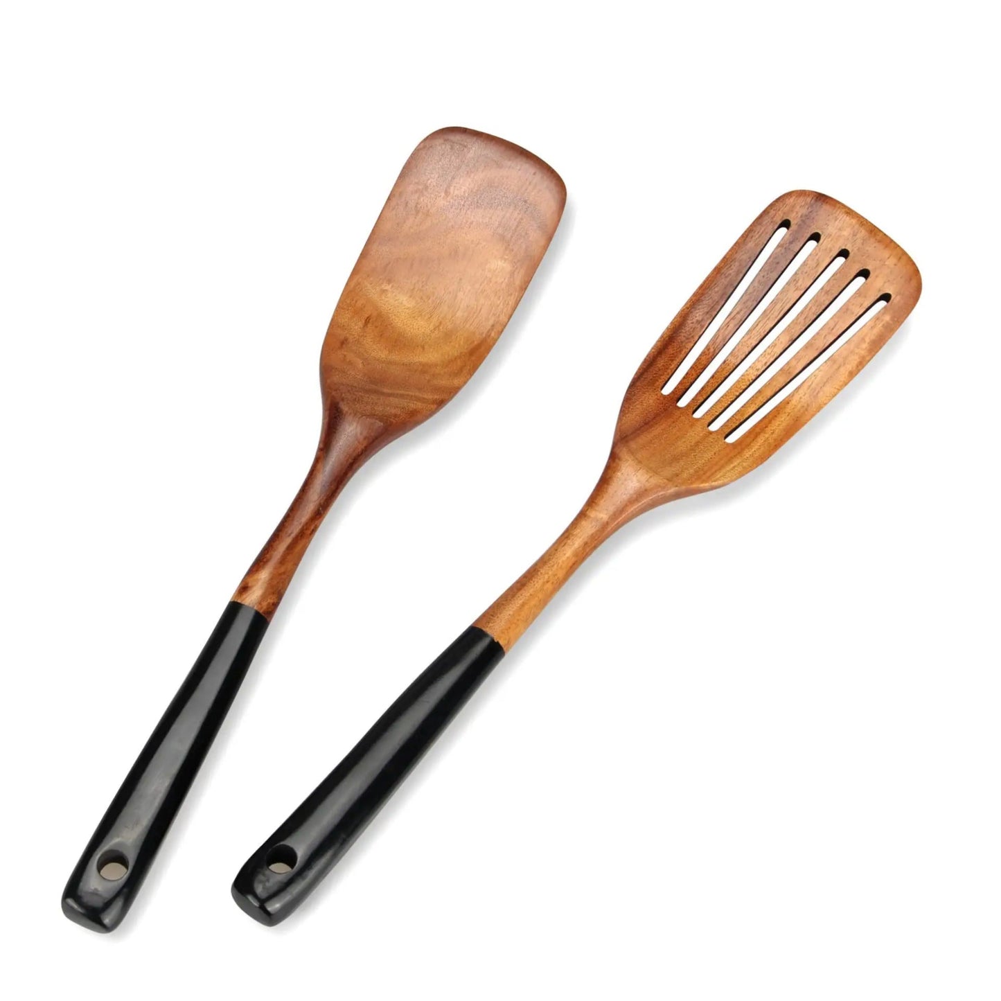 Heat-Resistant Acacia Wood Cooking Utensil Set, Nonstick Spatula, Slotted Turner & Soup Ladle