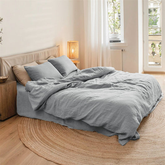 Washed Linen 4-Piece Bedding Set - Mist Gray