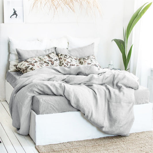 Premium Washed Linen 4-Piece Bedding Set | Fog Gray