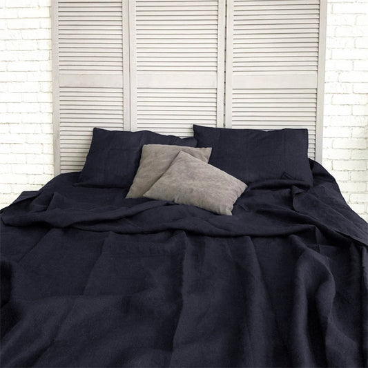 Premium Washed Linen 4-Piece Bedding Set | Midnight Black