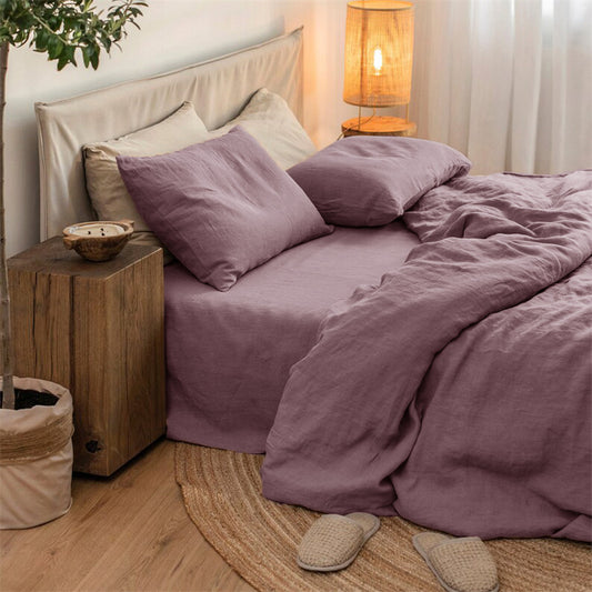 Washed Linen 4-Piece Bedding Set -Charcoal Gray