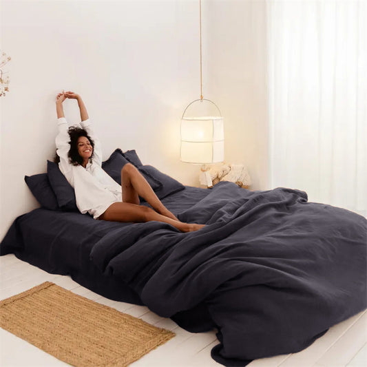 Washed Linen 4-Piece Bedding Set -Sakura Pink