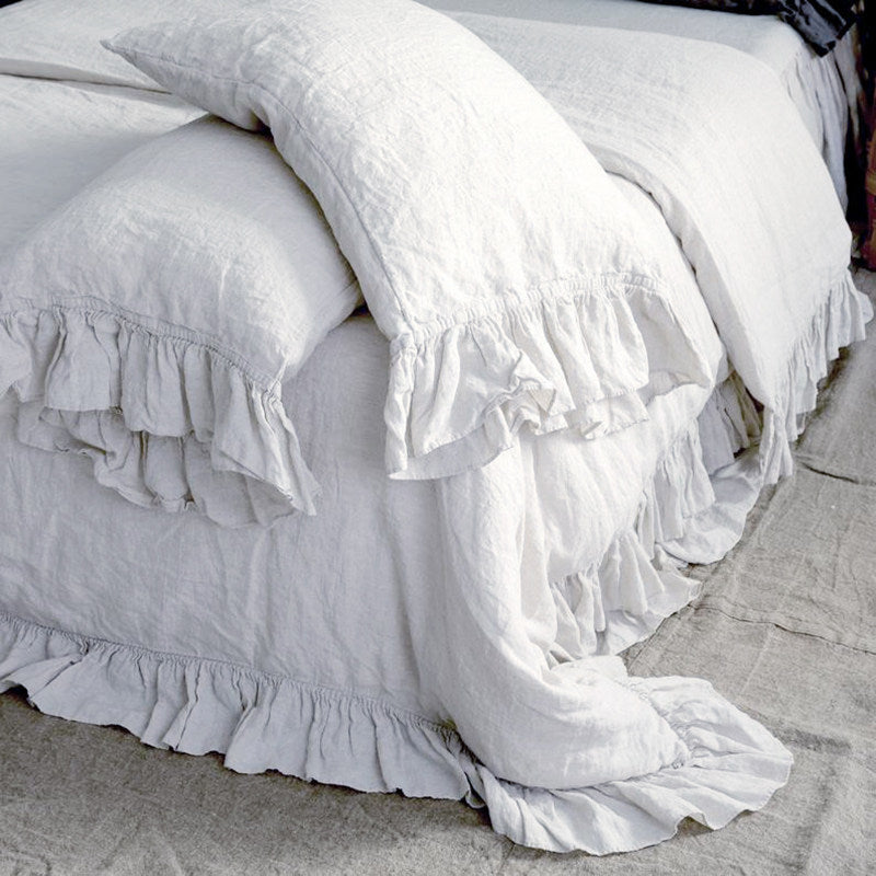 Ruffled Washed Linen Bedding Set | 4-Piece Duvet Cover Set - Rust