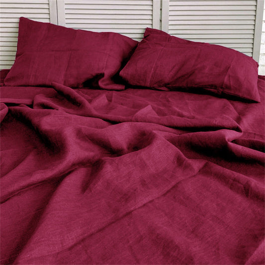 Premium Washed Linen 4-Piece Bedding Set | Burgundy