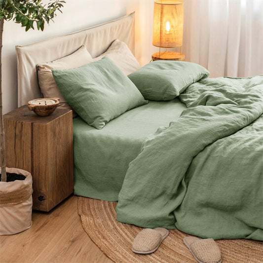 Washed Linen 4-Piece Bedding Set - Creamy Apricot