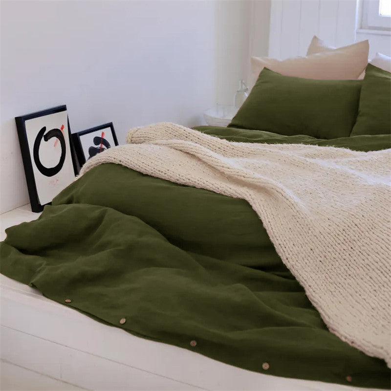 Washed Linen 4-Piece Bedding Set -Charcoal Gray