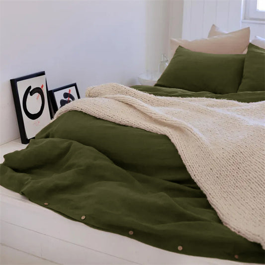Washed Linen 4-Piece Bedding Set - Mauve Gray