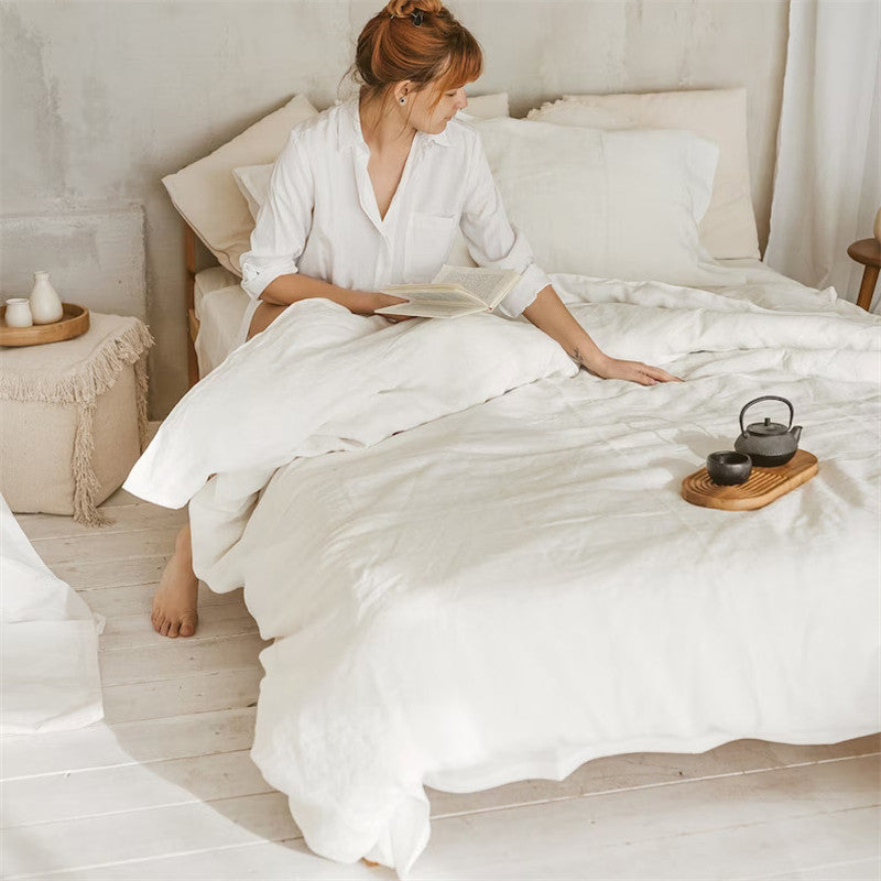 Washed Linen 4-Piece Bedding Set -Charcoal Gray