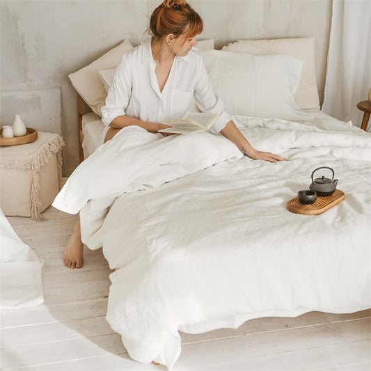 Washed Linen 4-Piece Bedding Set - Sky Blue