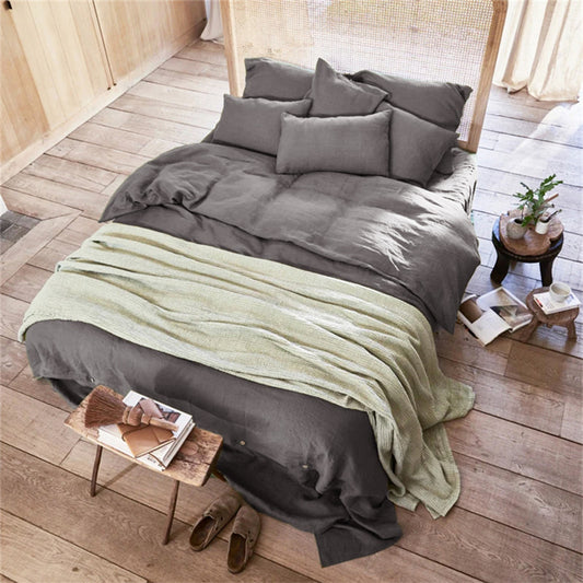 Washed Linen 4-Piece Bedding Set - Classic Gray