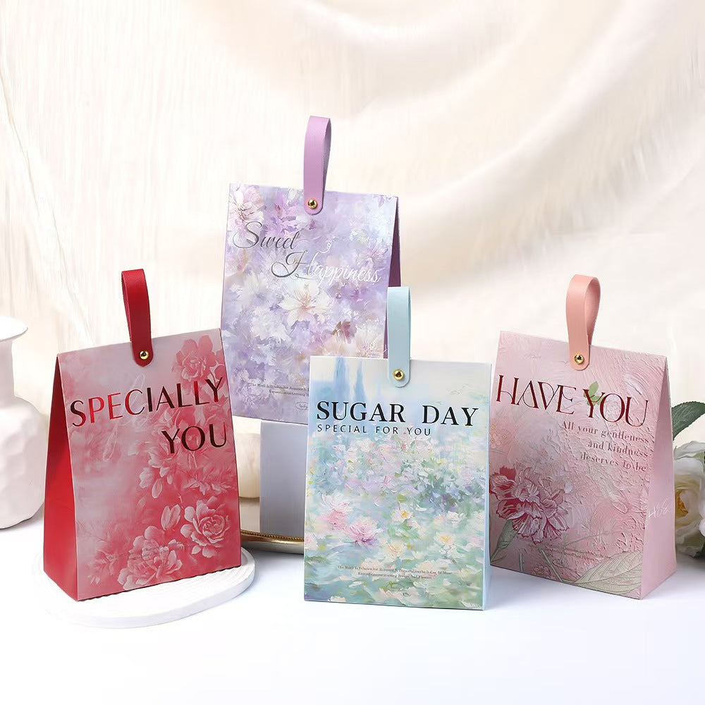 Oil Painting Style Candy Gift Bag Paper Handle Party Bag