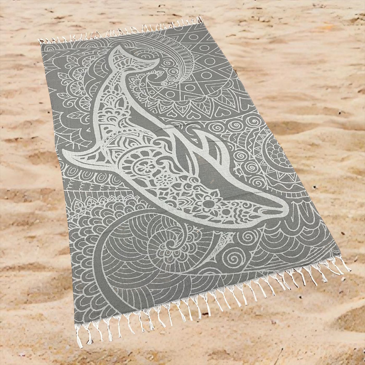 Whale Ocean Print Beach Towel Oversized Rectangular Quick-Dry Absorbent Shawl Summer Coastal Beach Wrap Travel Blanket with Tassel Fringe