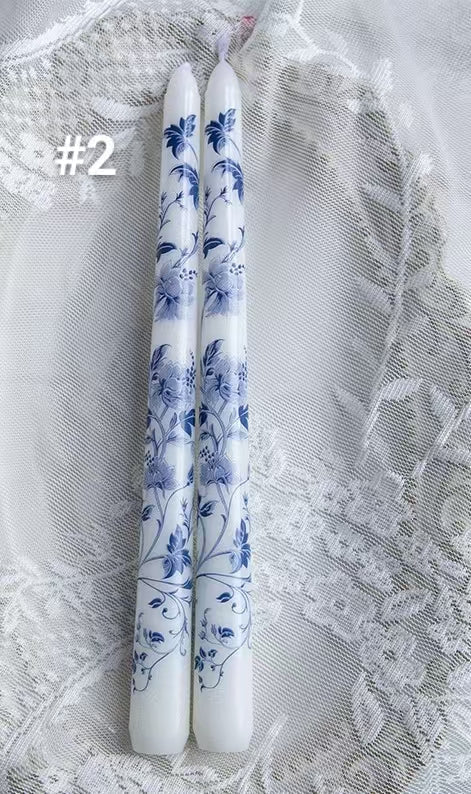 25cm Blue & White Porcelain Taper Candles – Set of 2
