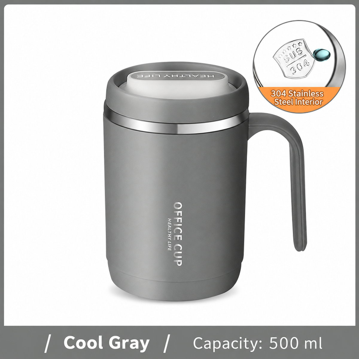 500ml Double-Wall Anti-Scald Office Mug with Lid & Handle – 304 Stainless Steel Insulated Coffee Tea Cup for Home, School & Office