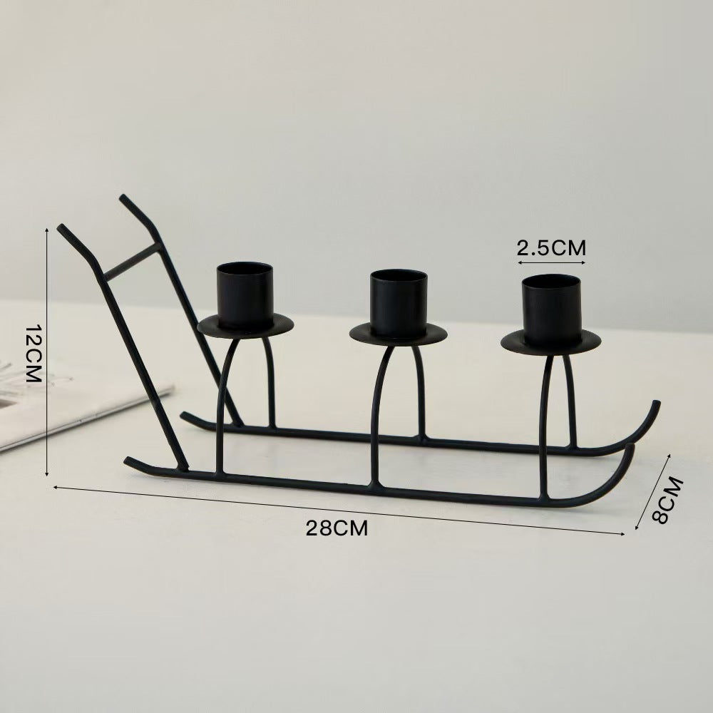 Three Head Sleigh Candleholder Base, Iron Craft Decor