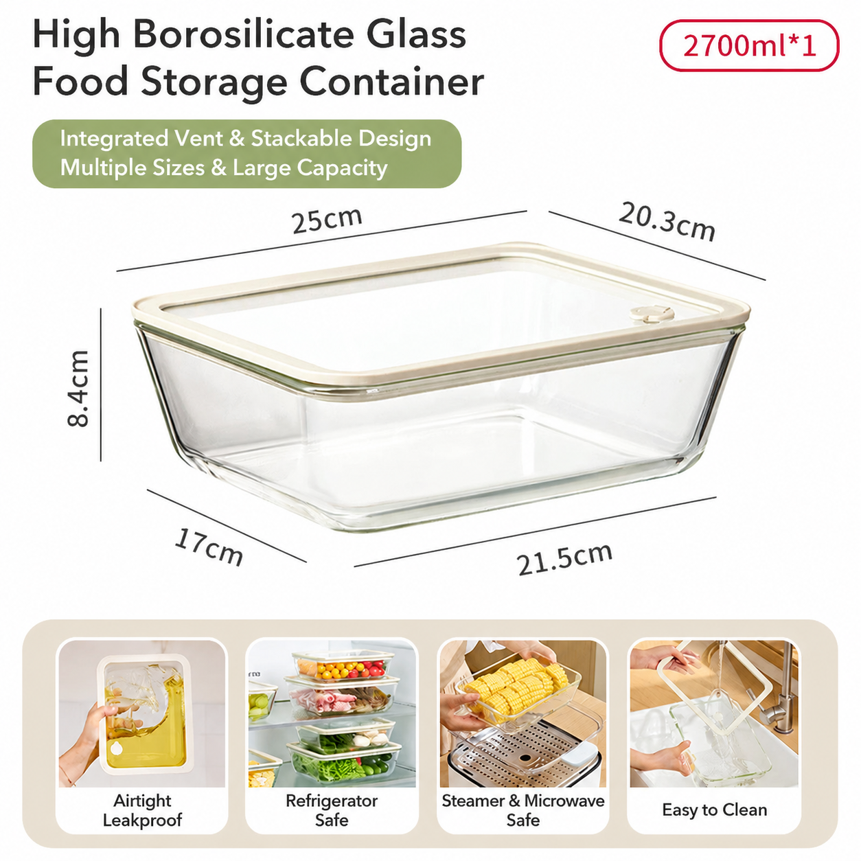 Glass Food Storage Container – Airtight Meal Prep & Freezer Box