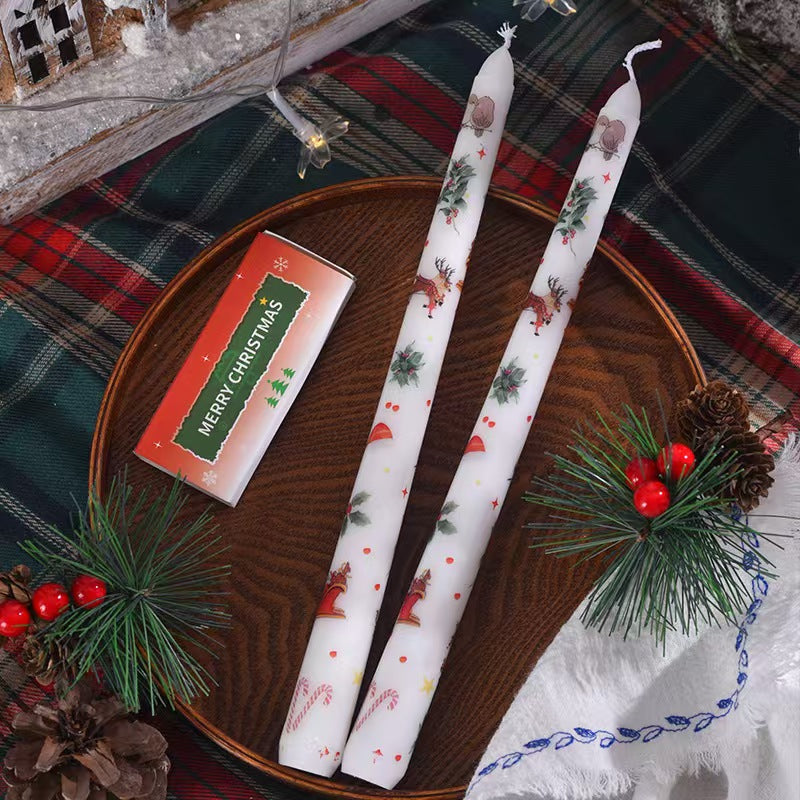 Christmas Pattern Taper Candles 25cm – Set of 2