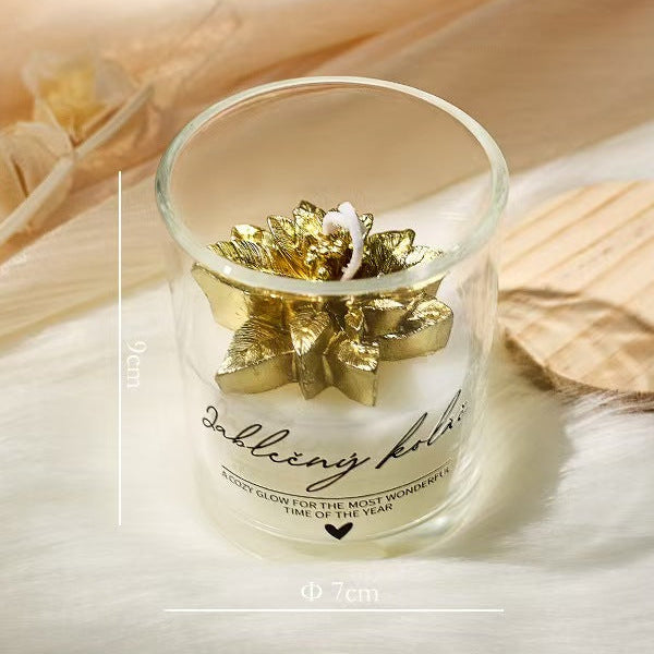 Christmas Leaf Glass Cup Soy Candle