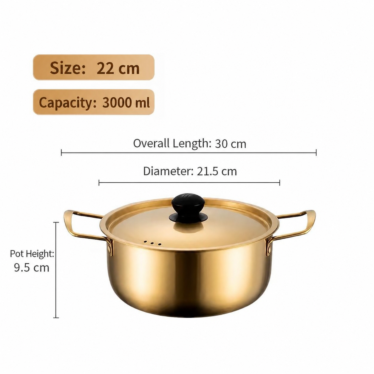 Gold Stainless Steel Hot Pot with Lid – Elegant Soup Pot Large Capacity Cooking Pot